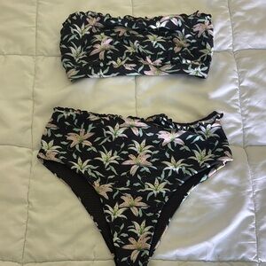 Acacia Swimwear Black Floral Bikini top M bottom L